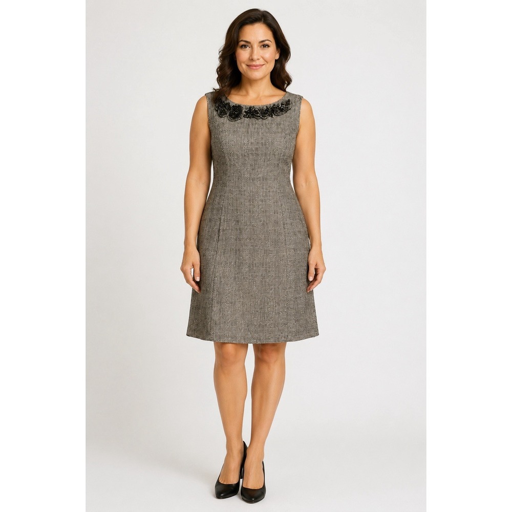 Evan Picone Dress Women's 12 Tweed Sheath Floral Wedding Career Cocktail Lined